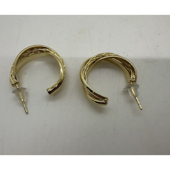 Braid Twist C-Shaped Open Hoop Earrings Gold Plated Sterling Silver 925 UTC CN - Picture 2 of 11